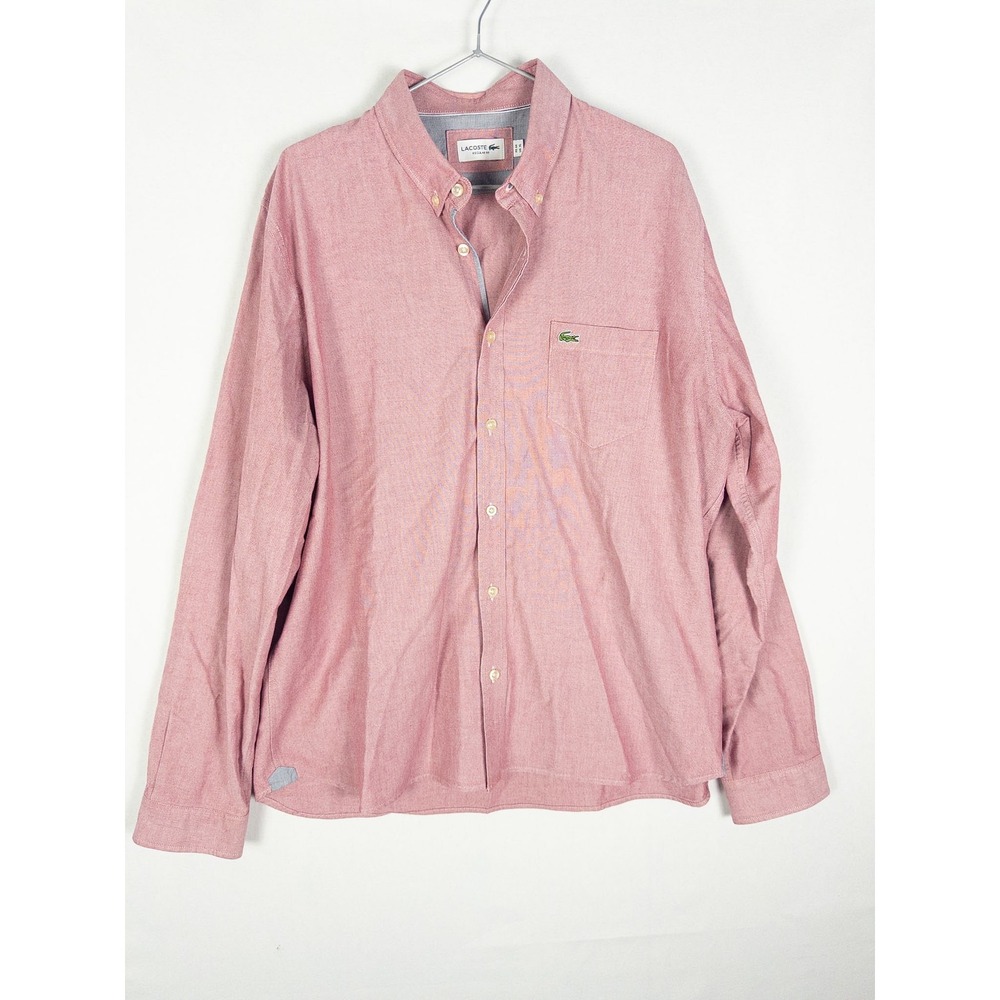 Lacoste Regular Fit Button Down Oxford Shirt Mens XL Pink Preppy Country Club